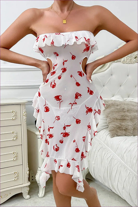 Floral Ruffled Nightdress with Mesh Cut-outs - Summer Evenings Sorted - Lingerie Hut - Casual • Cutout • Loungewear