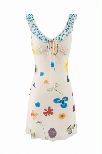 Floral Slip Dress with Ruffle Trim - Seaside Vacation Mood for Bodycon, Casual, Everyday, Floral,