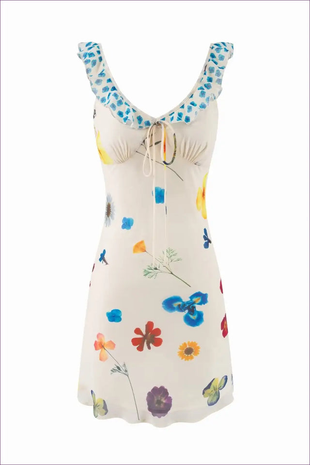 Floral Slip Dress with Ruffle Trim - Seaside Vacation Mood
