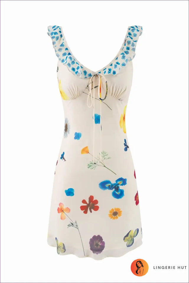 Floral Slip Dress with Ruffle Trim - Seaside Vacation Mood