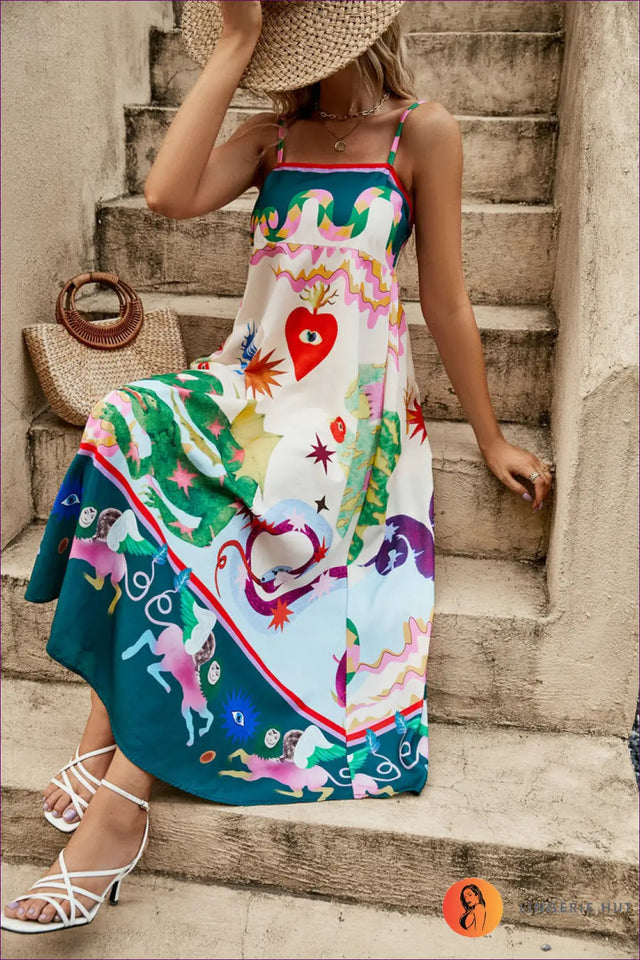 Graphic Print Slip Maxi Dress - Holiday Evening Essential