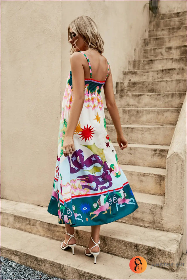 Graphic Print Slip Maxi Dress - Holiday Evening Essential