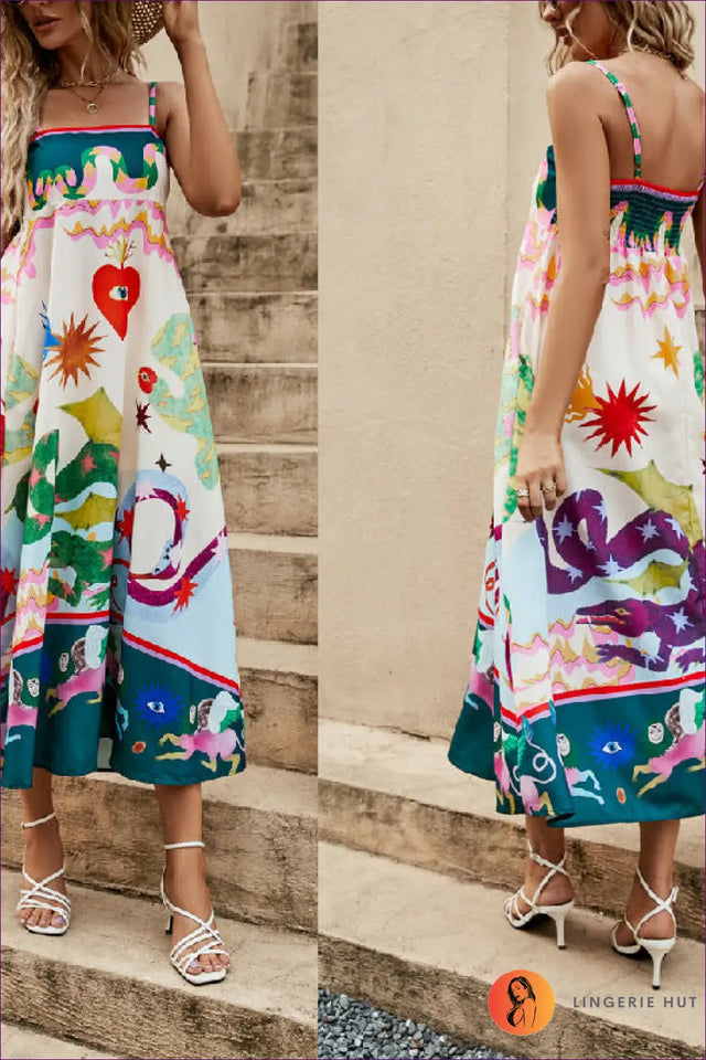 Graphic Print Slip Maxi Dress - Holiday Evening Essential