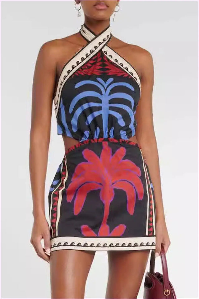 Palm Print Cutout Mini Dress