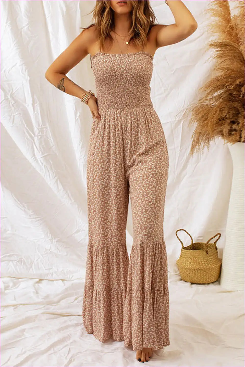 Floral Smocked Spaghetti Strap Jumpsuit - Effortless Summer Elegance For x