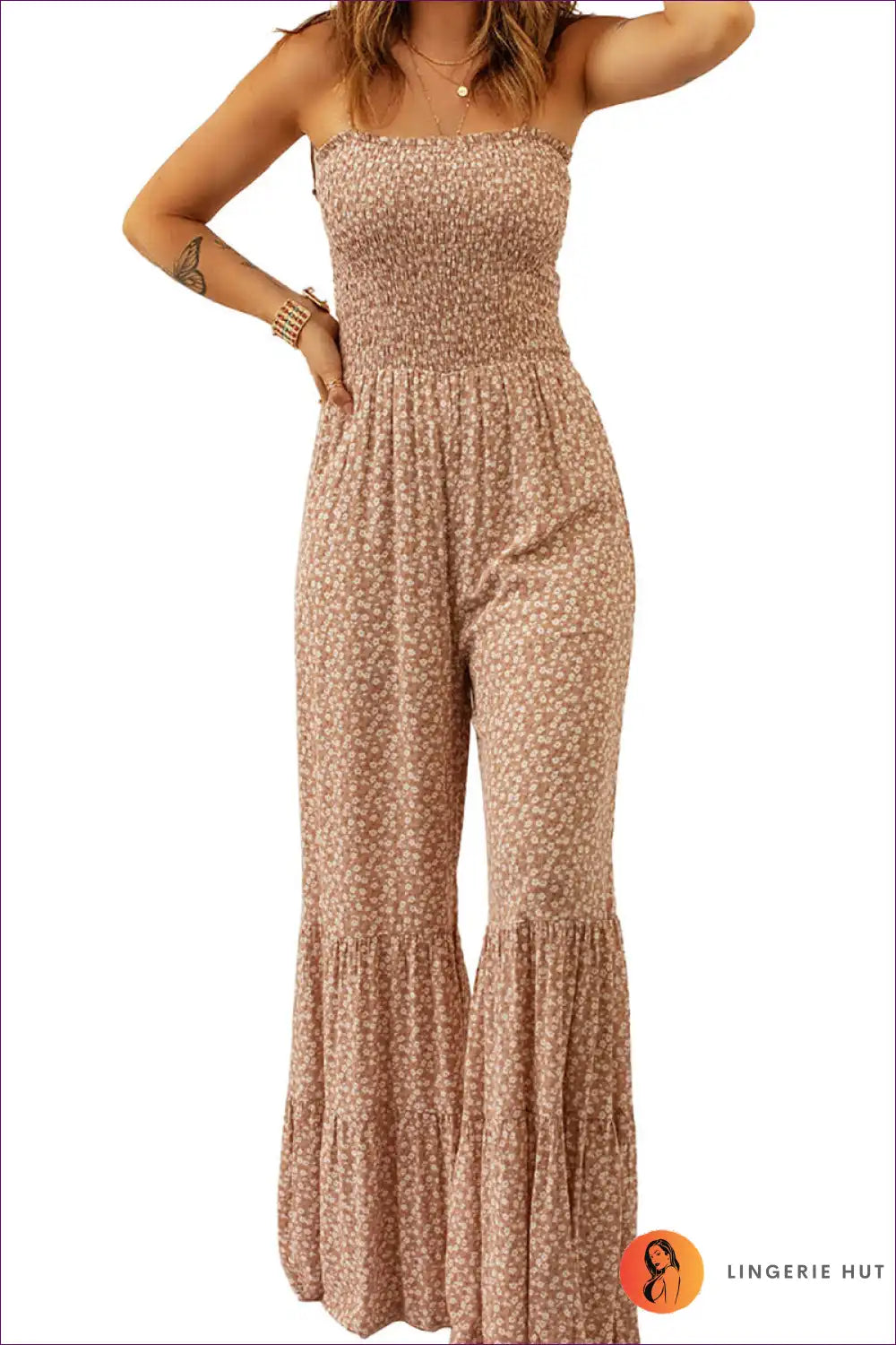 Floral Smocked Spaghetti Strap Jumpsuit - Effortless Summer Elegance For x