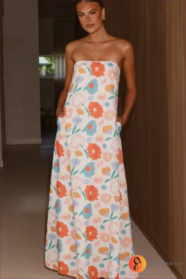 Floral Strapless Maxi Dress with Swing Hem - Vacation Daydream