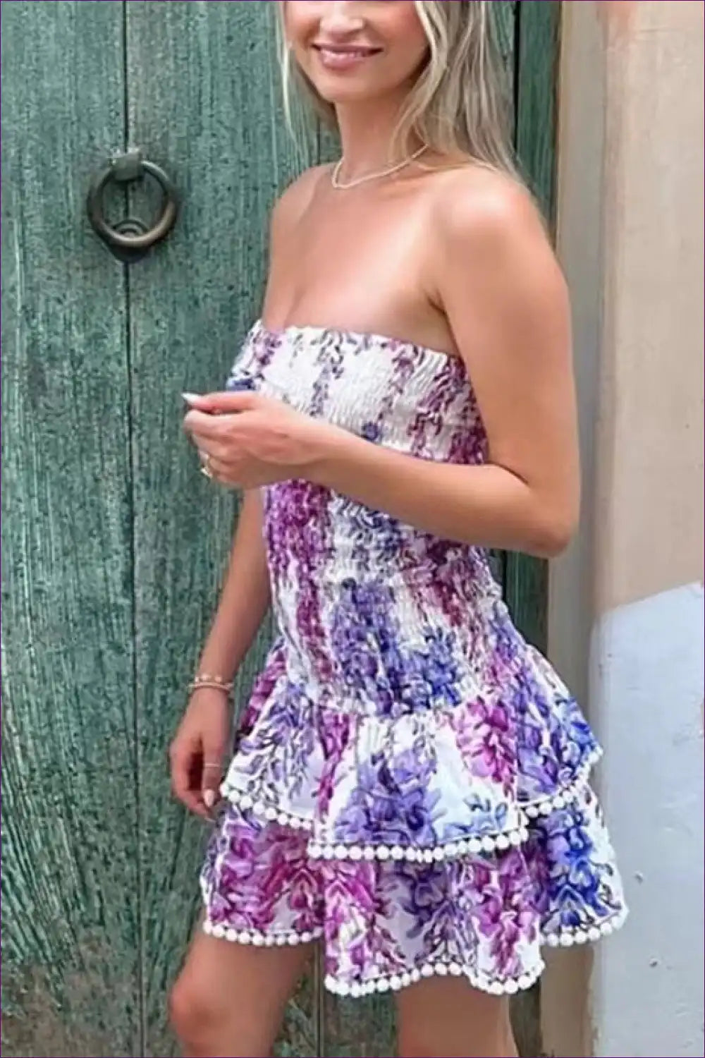 Floral Strapless Mini Dress ?? Playful Summer Chic for Beachwear, Boho, Casual, Dress,