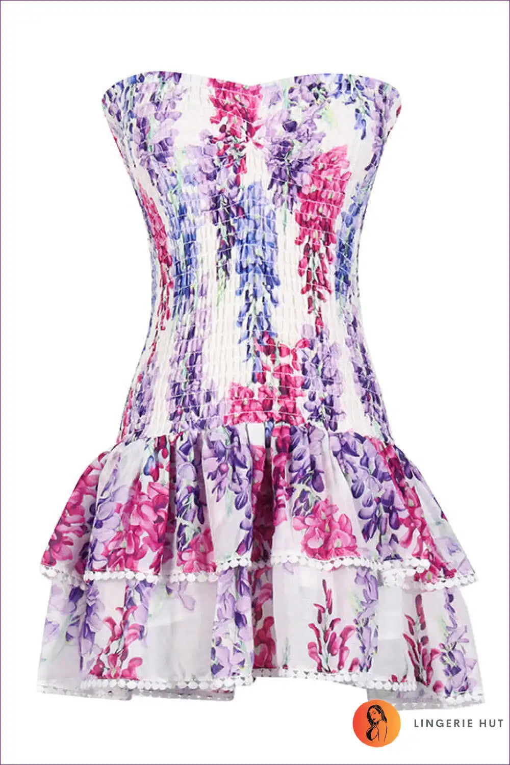 Floral Strapless Mini Dress ?? Playful Summer Chic for Beachwear, Boho, Casual, Dress,