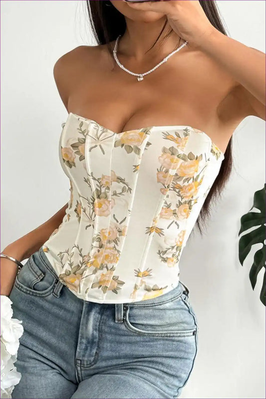 Floral Sweetheart Corset Vest with Backless Cut - Heatwave Confidence for Backless, Corset, Everyday, Floral,