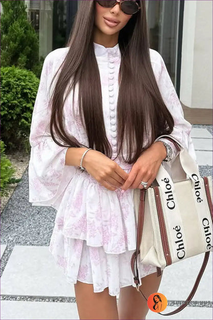 Floral Tiered A-line Mini Dress with Belt - Garden Romance for A-line, Bridal, Casual, Everyday,