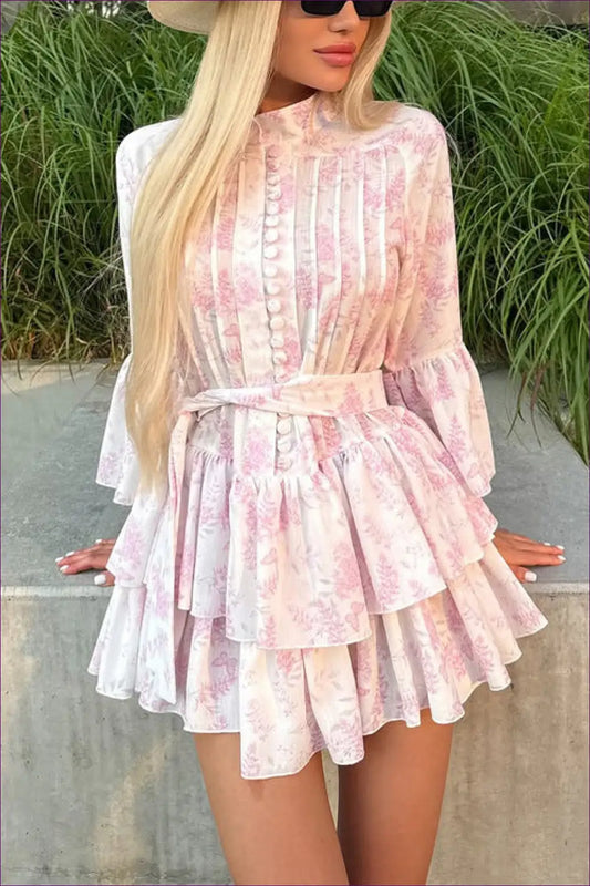 Floral Tiered Mini A-line Dress - Effortless Daytime Glamour - Dresses - Lingerie Hut - Casual • Everyday