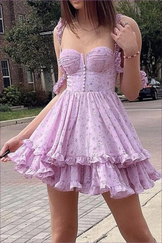 Floral Tiered Mini Sundress - Garden Party Ready - Dresses - Lingerie Hut - A-line • Boho • Casual • Dress • Everyday