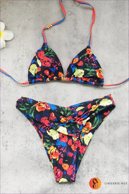 Floral Triangle Bikini with Wrap Skirt - Sun-soaked Escape - s / Only - Beachwear • Boho • just in • Polyester • Sexy