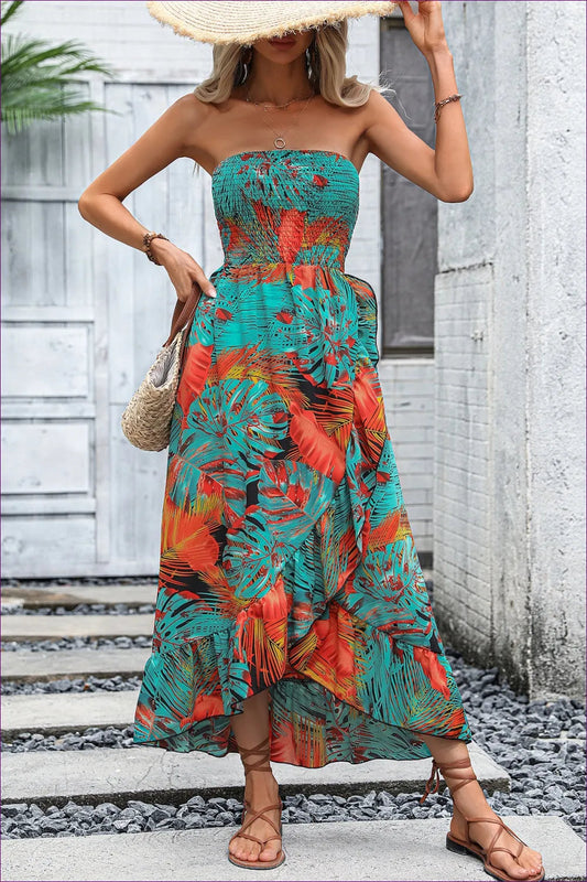 Elevate Your Look With Our Floral Tube Top Dress, The Epitome Of Boho-chic Elegance. Perfect For Vacations