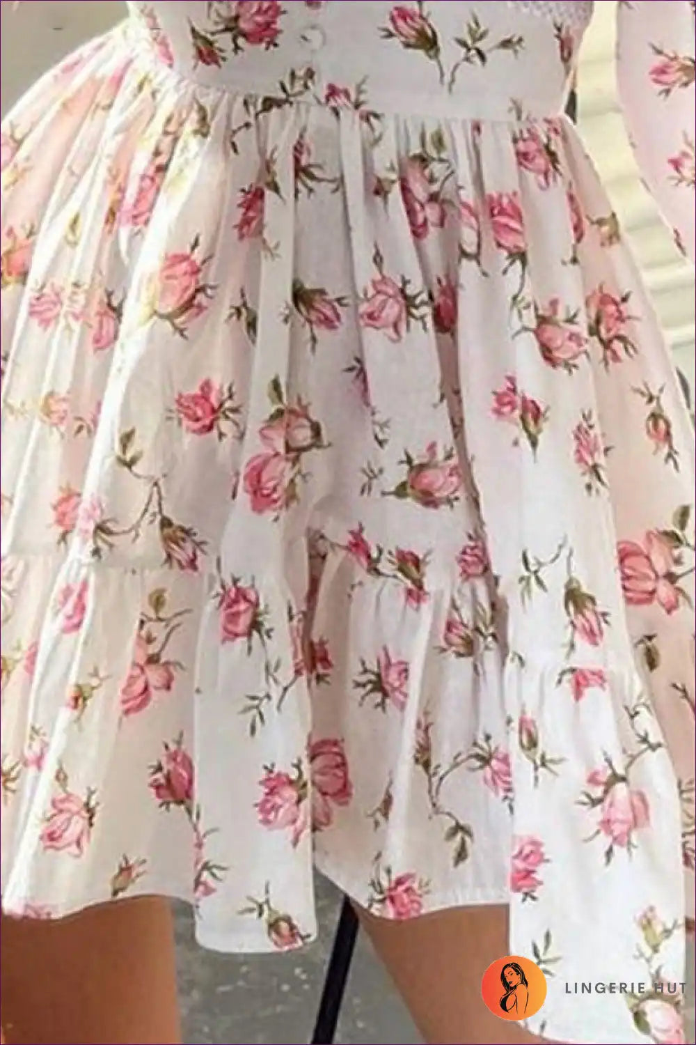 Floral V-neck Dress with Balloon Sleeves - Cottage Core for a Line, Boho, Casual, Everyday,