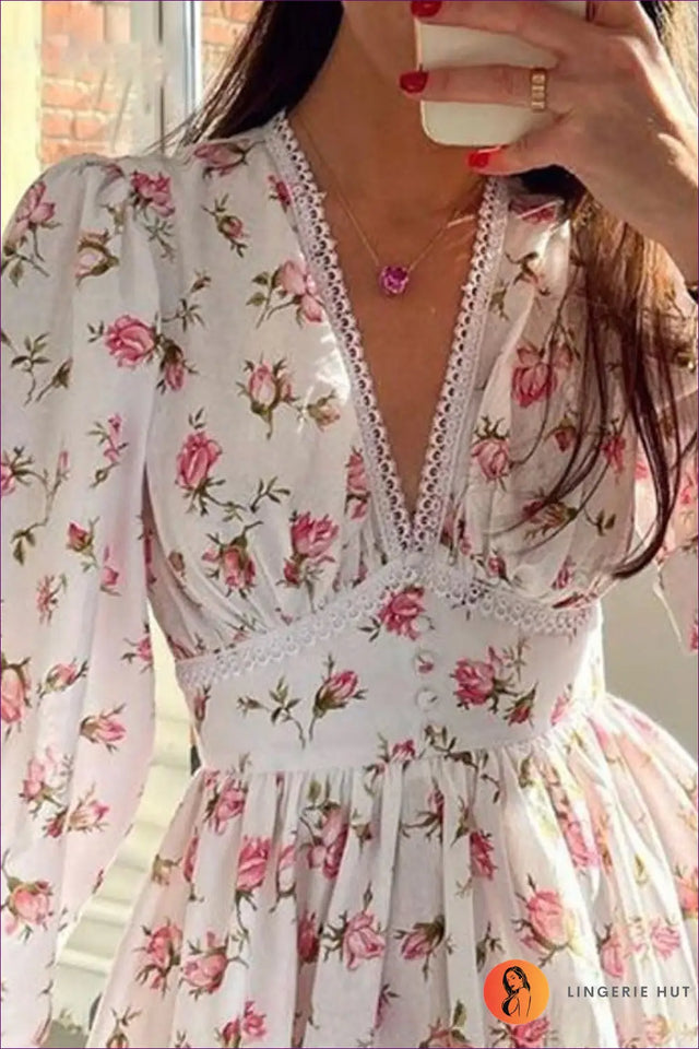 Floral Mini A-Line Dress with Balloon Sleeves - Garden Party Ready