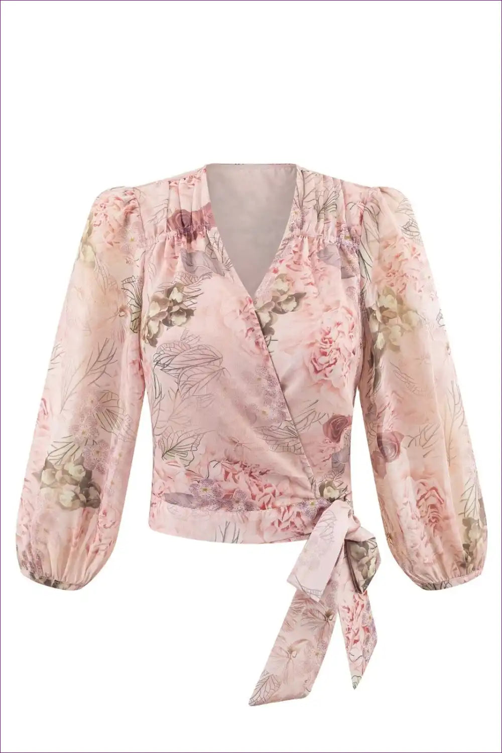 Floral Wrap Blouse with Tie Waist - Effortless Spring Style for Autumn, Blouse, Casual, Everyday,
