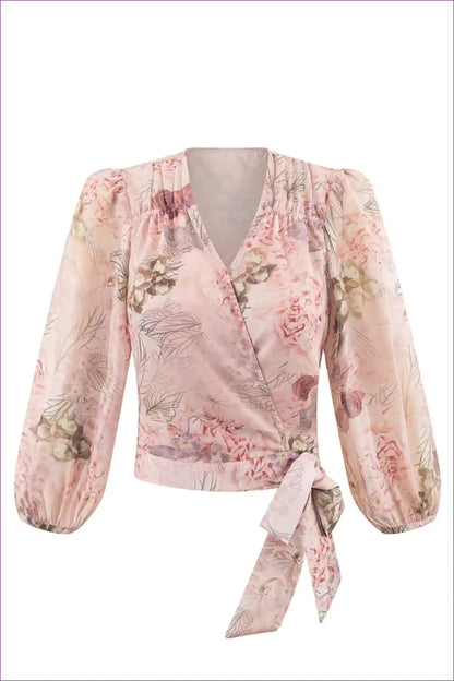 Floral Wrap Blouse with Tie Waist - Effortless Spring Style for Autumn, Blouse, Casual, Everyday,