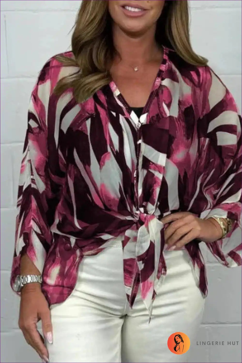 Flowy Watercolor Blouse ?? Breezy Elegance in Soft Pastels for Boho, Casual, Everyday, N, Polyester