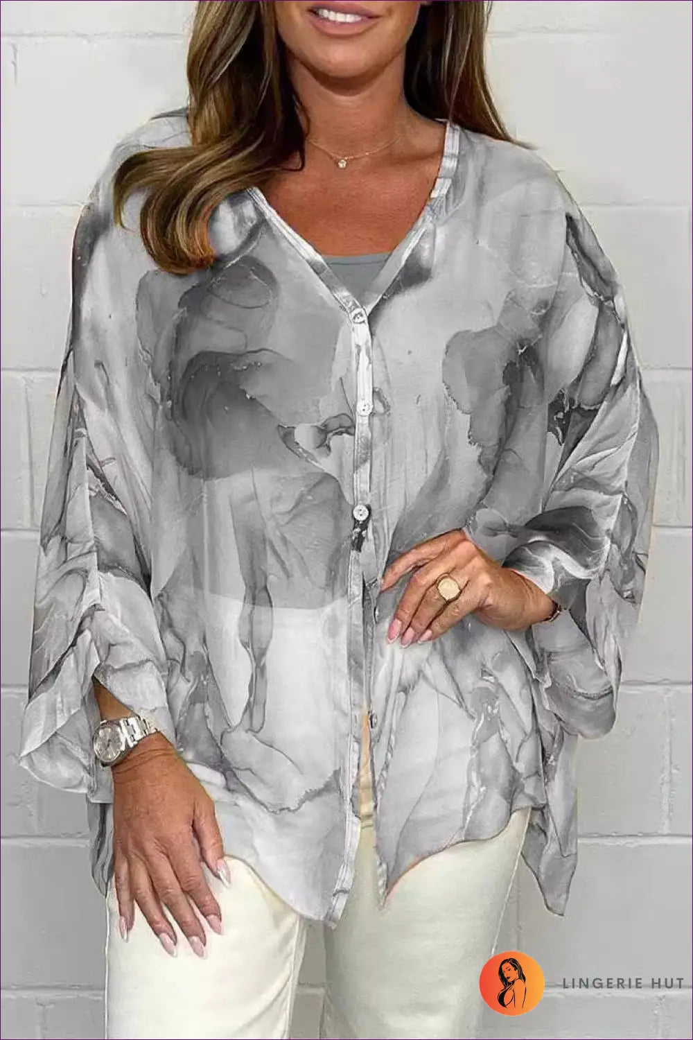 Flowy Watercolour Blouse - Effortless Summer Cool - Top - Shirts - Lingerie Hut - Boho • Casual • Chiffon • Everyday