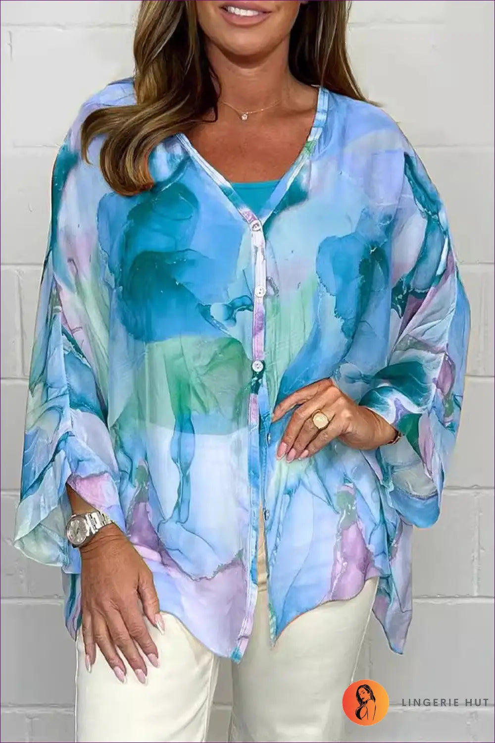 Flowy Watercolour Blouse - Effortless Summer Cool - Top - Shirts - Lingerie Hut - Boho • Casual • Chiffon • Everyday