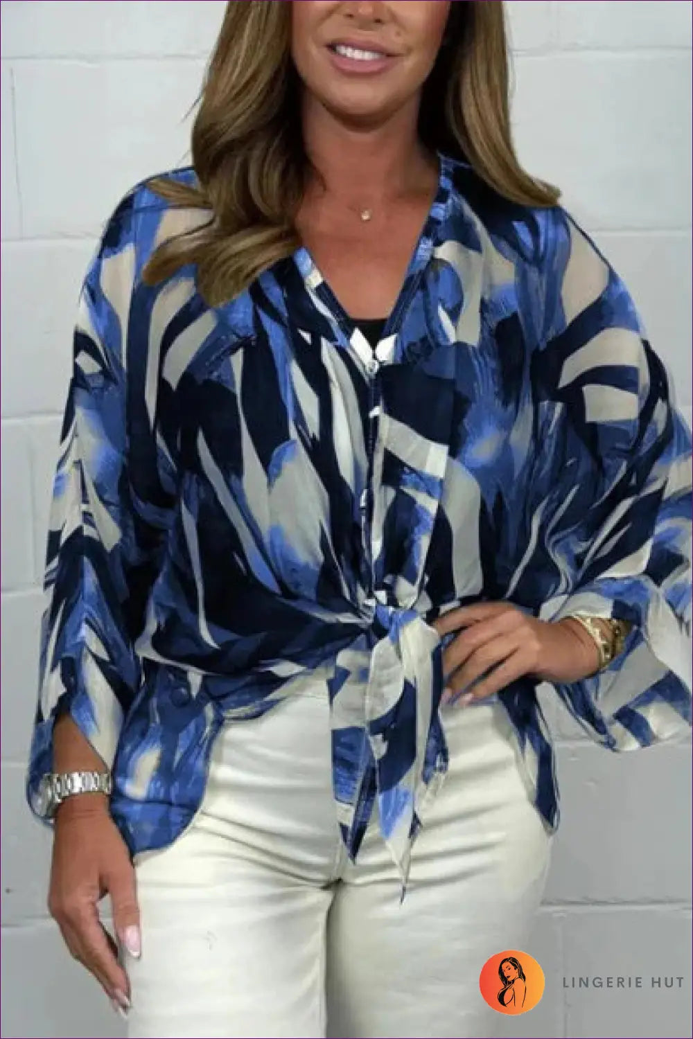 Flowy Watercolour Blouse - Effortless Summer Cool - s / Navy Blue - Top - Shirts - Lingerie Hut - Boho • Casual