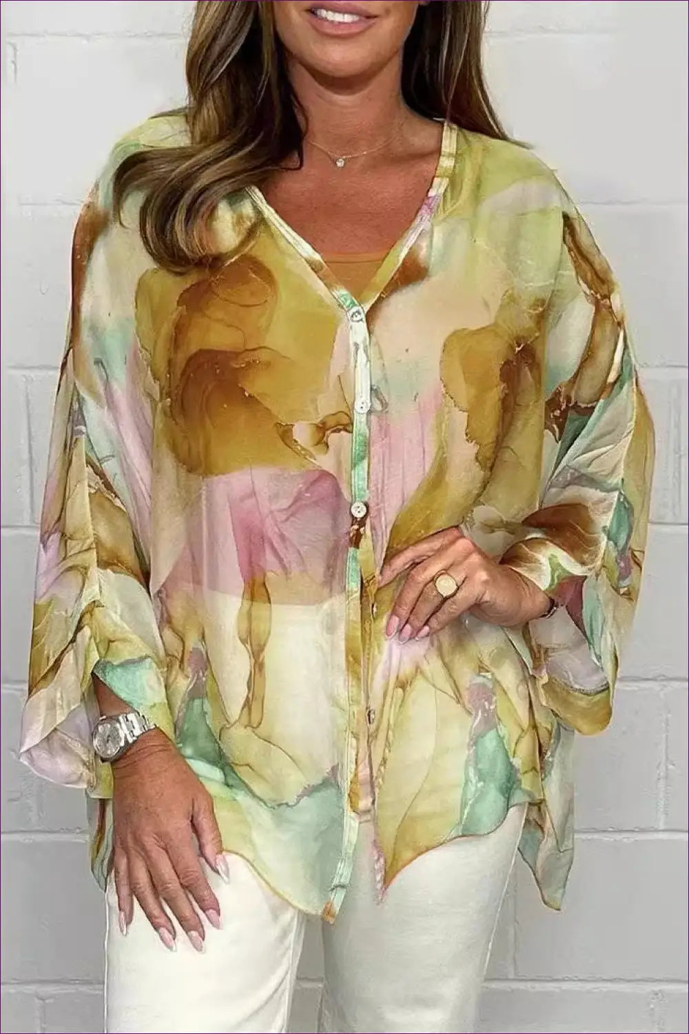 Flowy Watercolour Blouse - Effortless Summer Cool - Top - Shirts - Lingerie Hut - Boho • Casual • Chiffon • Everyday