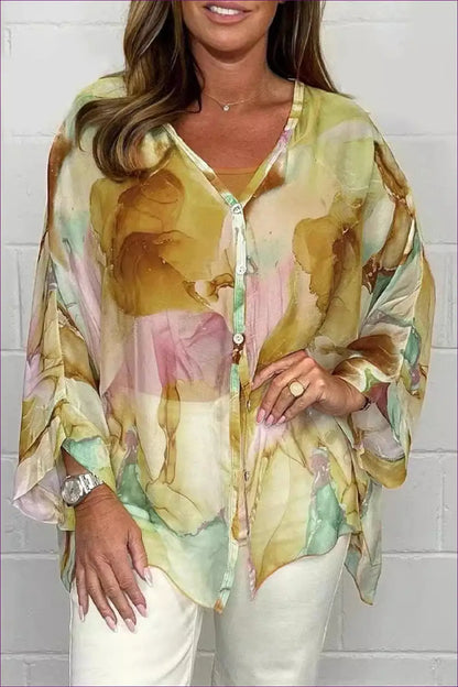 Flowy Watercolour Blouse - Effortless Summer Cool - Top - Shirts - Lingerie Hut - Boho • Casual • Chiffon • Everyday