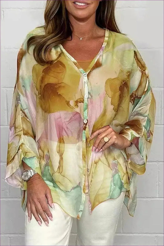Flowy Watercolour Blouse - Effortless Summer Cool - Top - Shirts - Lingerie Hut - Boho • Casual • Chiffon • Everyday