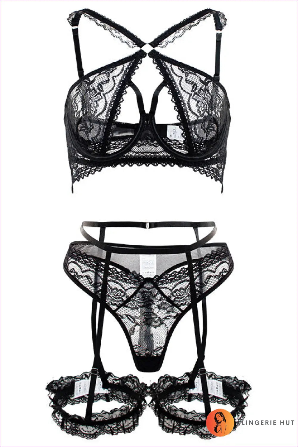 Invoke The Spirit Of French Elegance With Lingerie Hut’s Allure Cut-out 4-piece Set – a Luxurious Ensemble