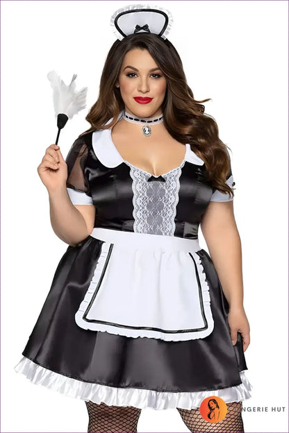 French Maid Costume with Bow Sash Skirt - Timeless Charm - Include Stockings / Xl-xxl - just in • Party • Role Play