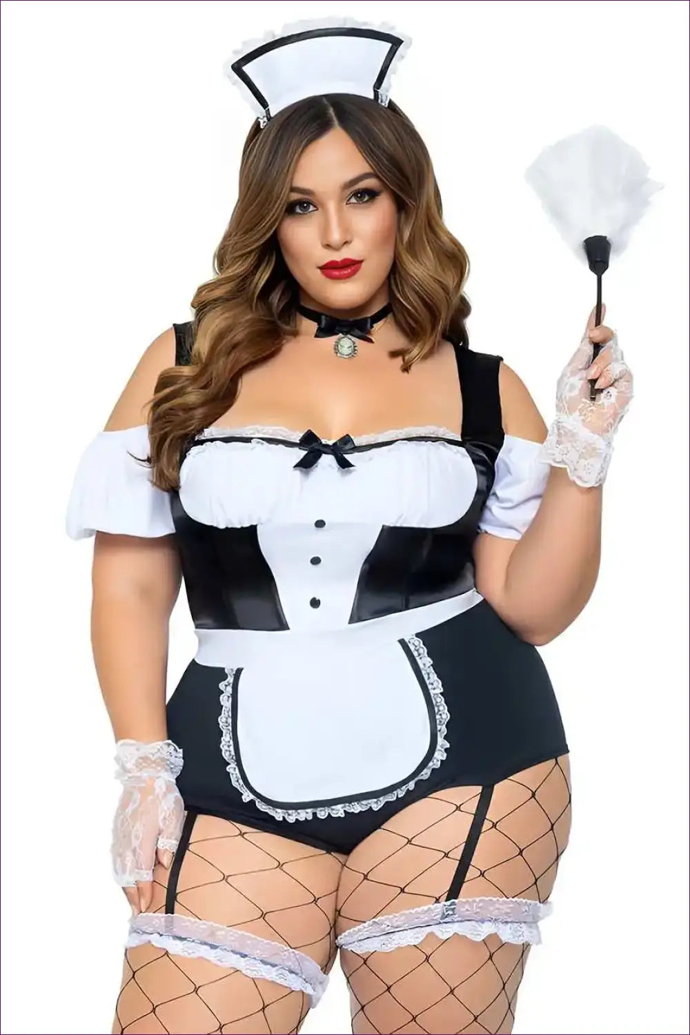 French Maid Costume with Cameo Choker Collar - Classic Elegance - 01 / Xxl - just in • Party • Role Play - Lingerie Hut