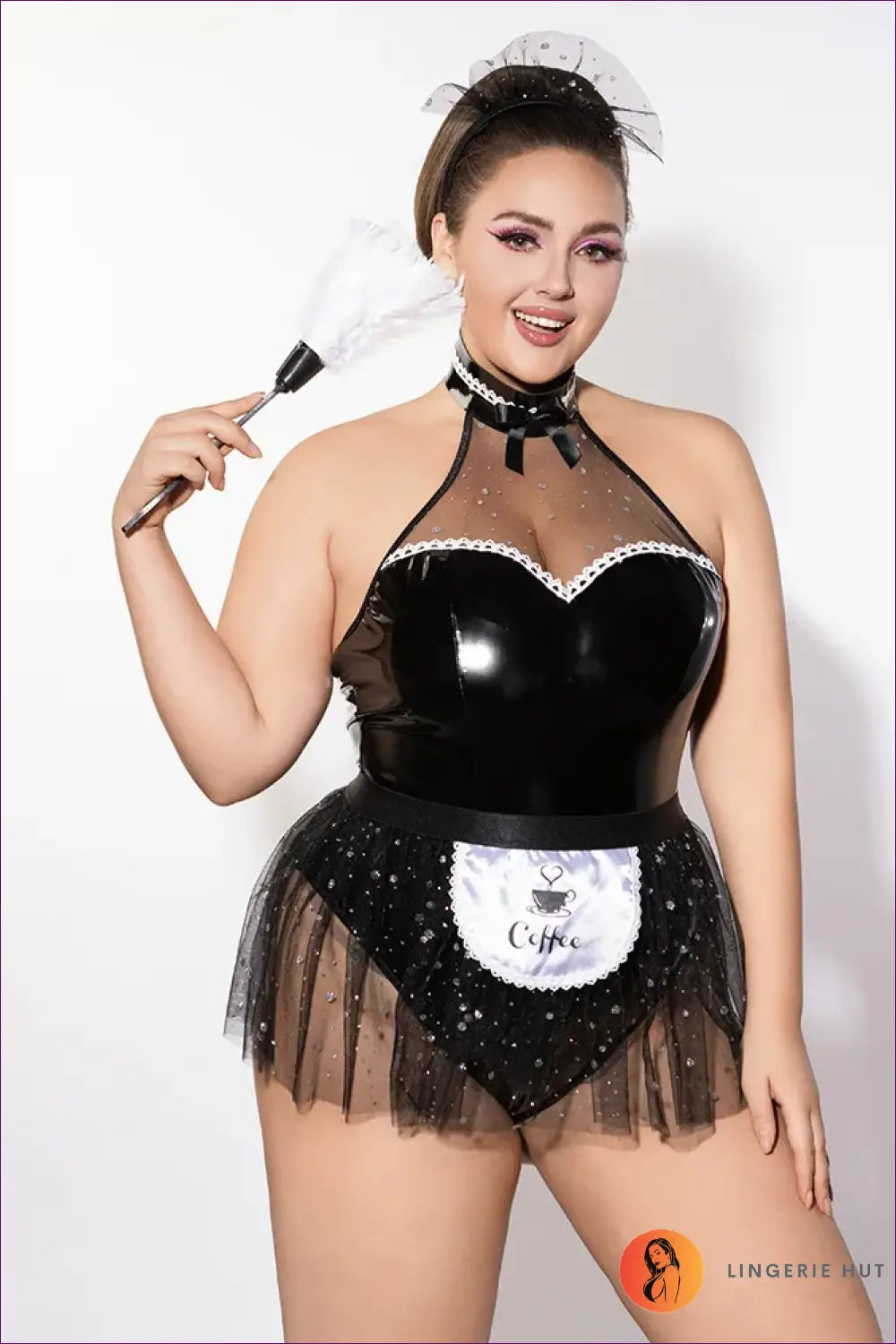 French Maid Costume with Coffee Apron Patch - Playful Charm - 01 / Xxl - just in • Party • Role Play - Lingerie Hut