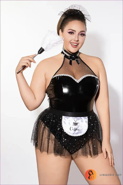 French Maid Costume with Coffee Apron Patch - Playful Charm - 01 / Xxl - just in • Party • Role Play - Lingerie Hut