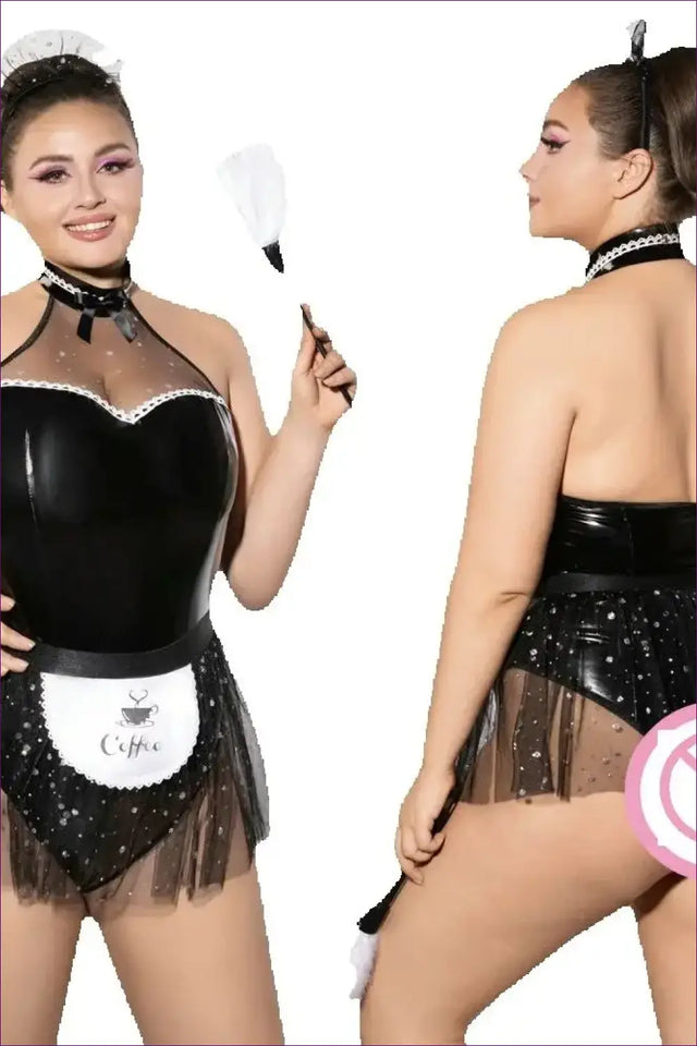 French Maid Costume with Coffee Apron Patch - Playful Charm