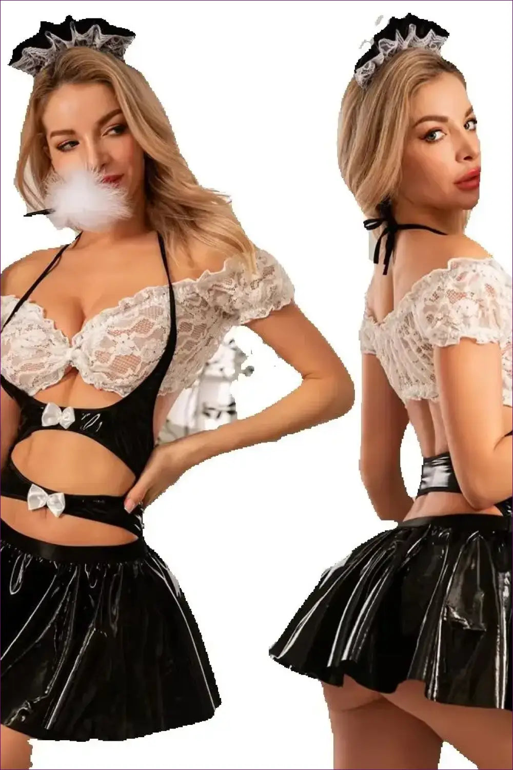 French Maid Costume with Cut-out Skirt - Playful Elegance - 01 - just in • Party • Role Play - Lingerie Hut