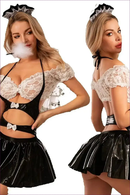 French Maid Costume with Cut-out Skirt - Playful Elegance - 01 - just in • Party • Role Play - Lingerie Hut