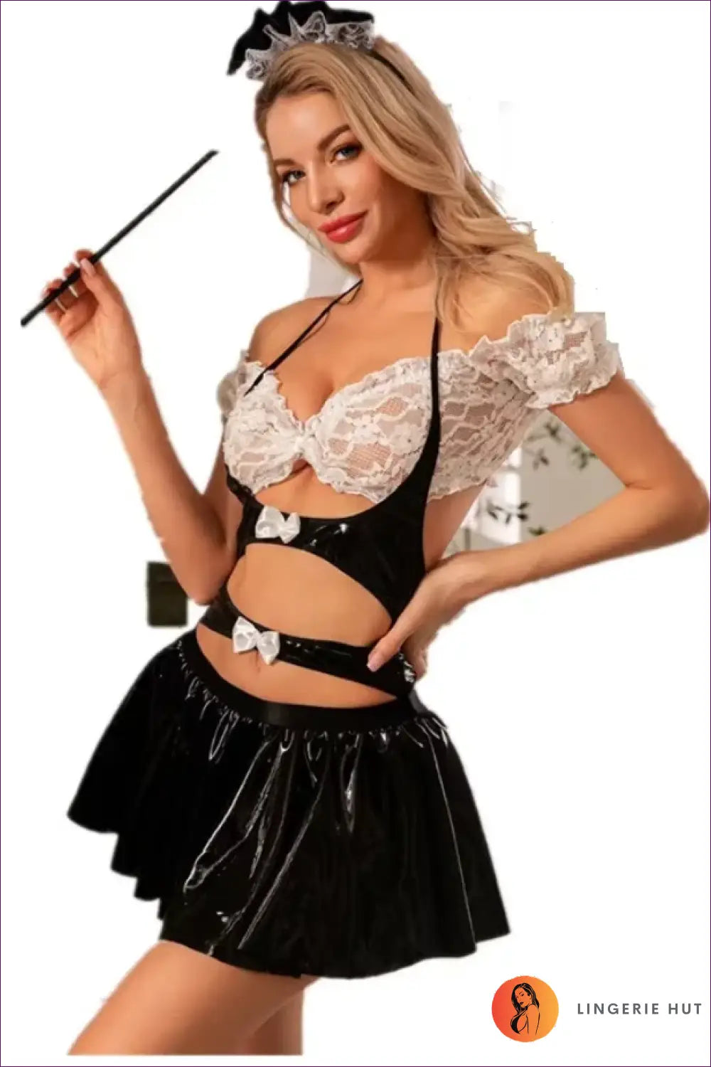 French Maid Costume with Cut-out Skirt - Playful Elegance - 01 - just in • Party • Role Play - Lingerie Hut