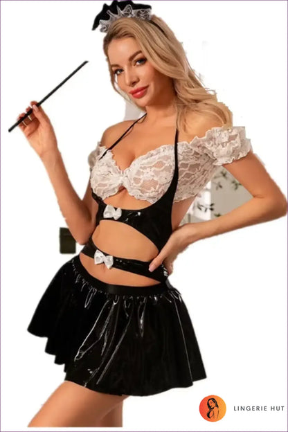 French Maid Costume with Cut-out Skirt - Playful Elegance - 01 - just in • Party • Role Play - Lingerie Hut