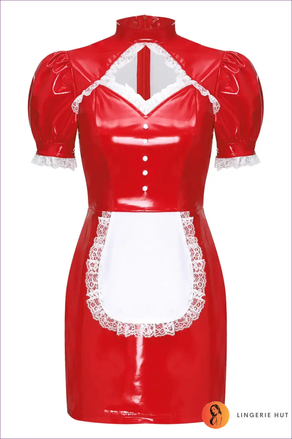 French Maid Costume with Diamond Cutout Bodice - Lace-trimmed Charm - just in • Party • Role Play - Lingerie Hut