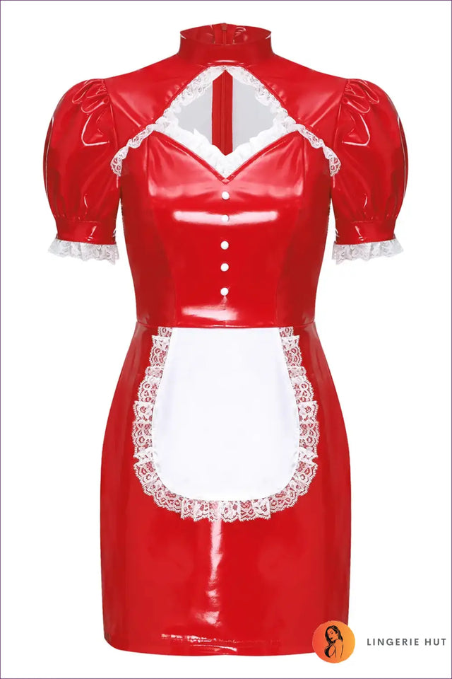 French Maid Costume with Diamond Cutout Bodice - Lace-Trimmed Charm