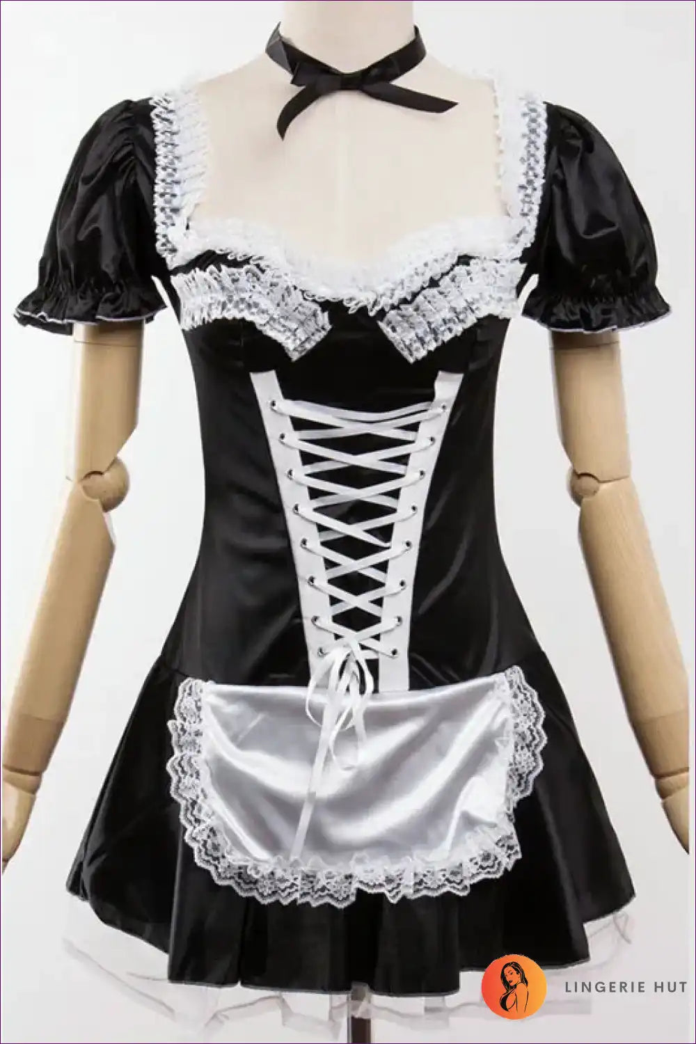 French Maid Costume Dress with Ruffled Skirt - Cosplay Classic for Boudoir, Clubwear, Costume, Evening Wear,