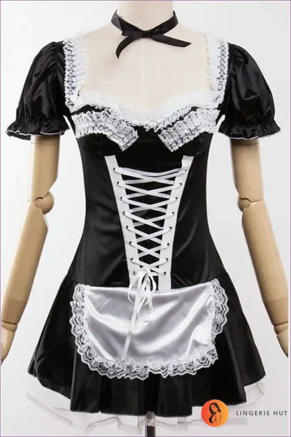 French Maid Costume Dress with Ruffled Skirt - Cosplay Classic for Boudoir, Clubwear, Costume, Evening Wear,