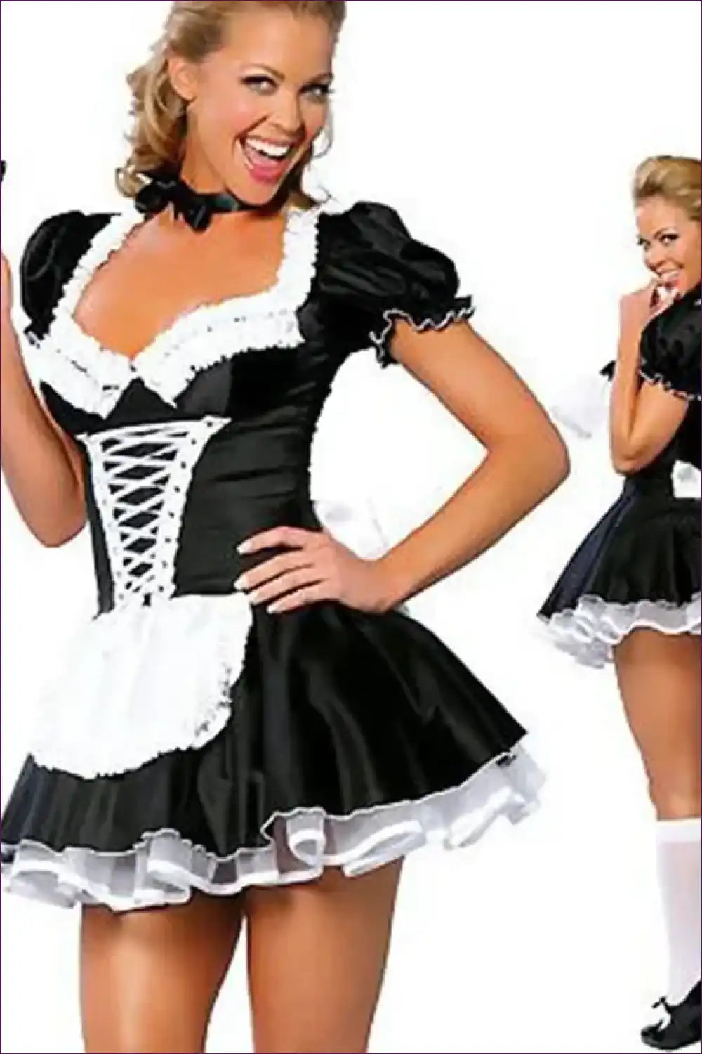 French Maid Costume Dress with Ruffled Skirt - Cosplay Classic for Boudoir, Clubwear, Costume, Evening Wear,