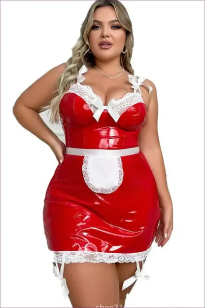 French Maid Costume with Glossy Bib Apron - Bold Elegance - just in • Party • Role Play - Lingerie Hut