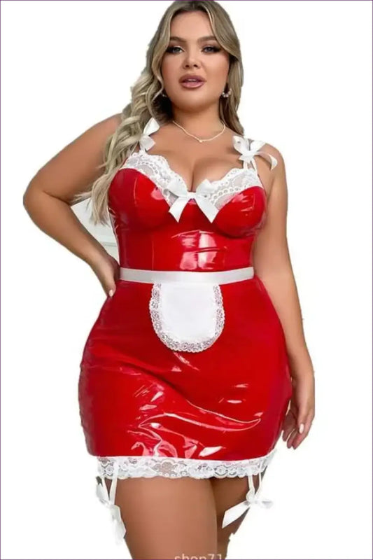 French Maid Costume with Glossy Bib Apron - Bold Elegance - just in • Party • Role Play - Lingerie Hut