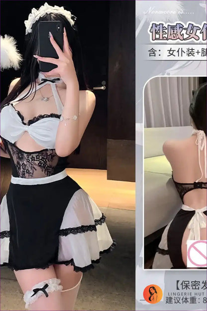 French Maid Costume with Halter Neck - Nightclub Party Vibes for Clubwear, Costume, Halter, just In,