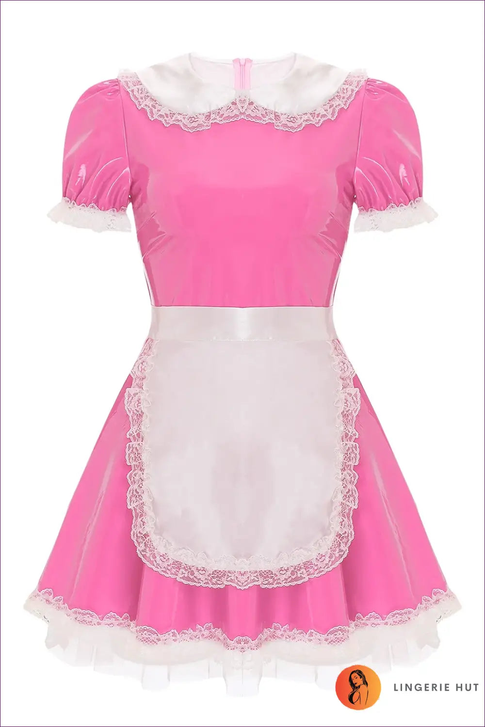 French Maid Costume with Lace Apron - Playful Confidence - Outfit Set - Lingerie Hut - A-line • Clubwear • Halloween