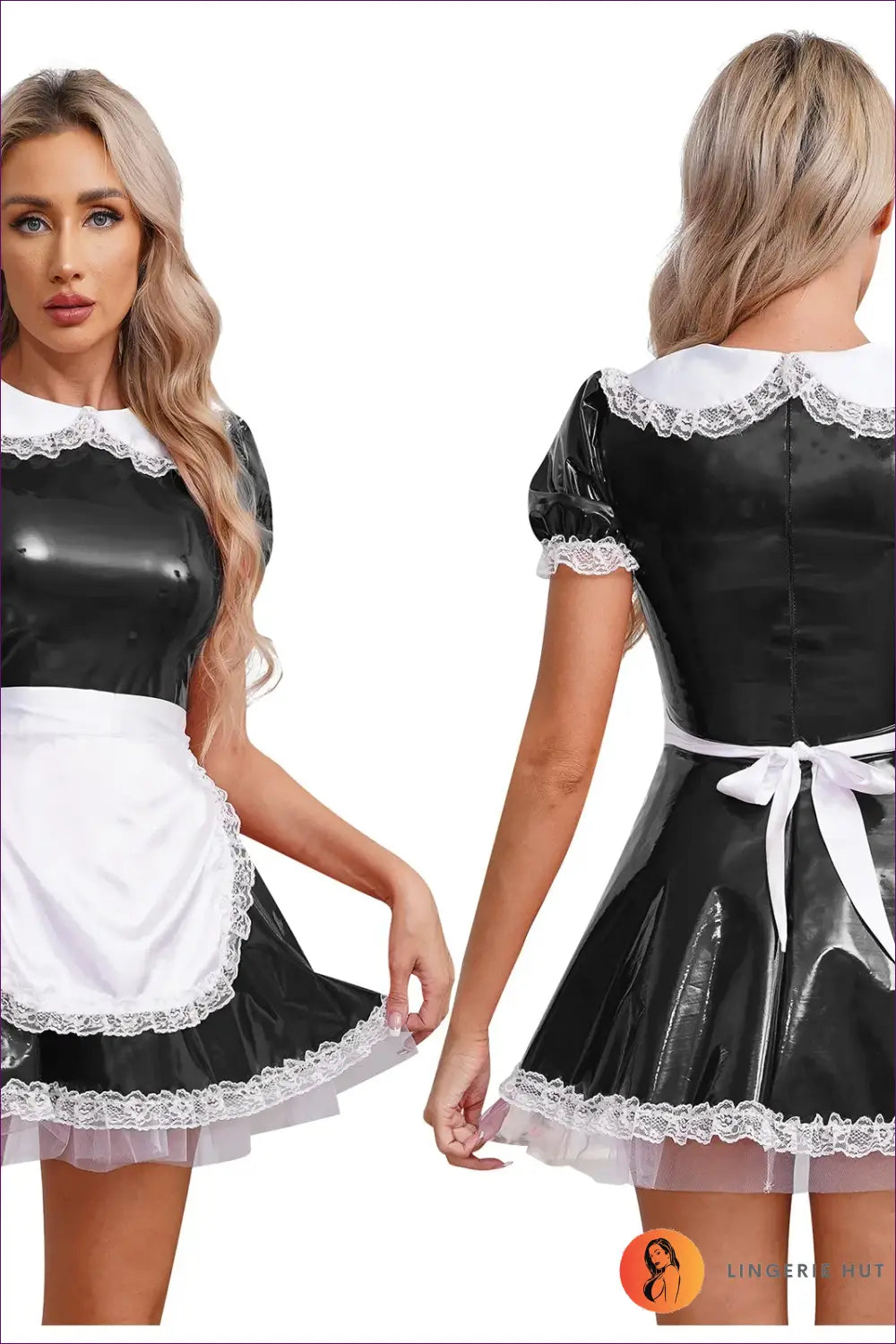 French Maid Costume with Lace Apron - Playful Confidence - Black / s - Outfit Set - Lingerie Hut - A-line • Clubwear
